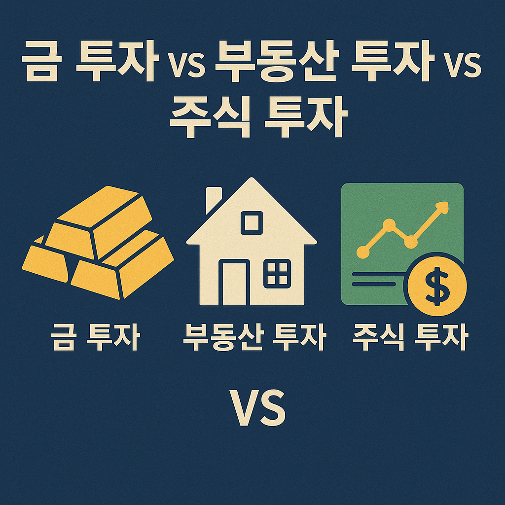 금, 부동산, 주식 투자 비교
